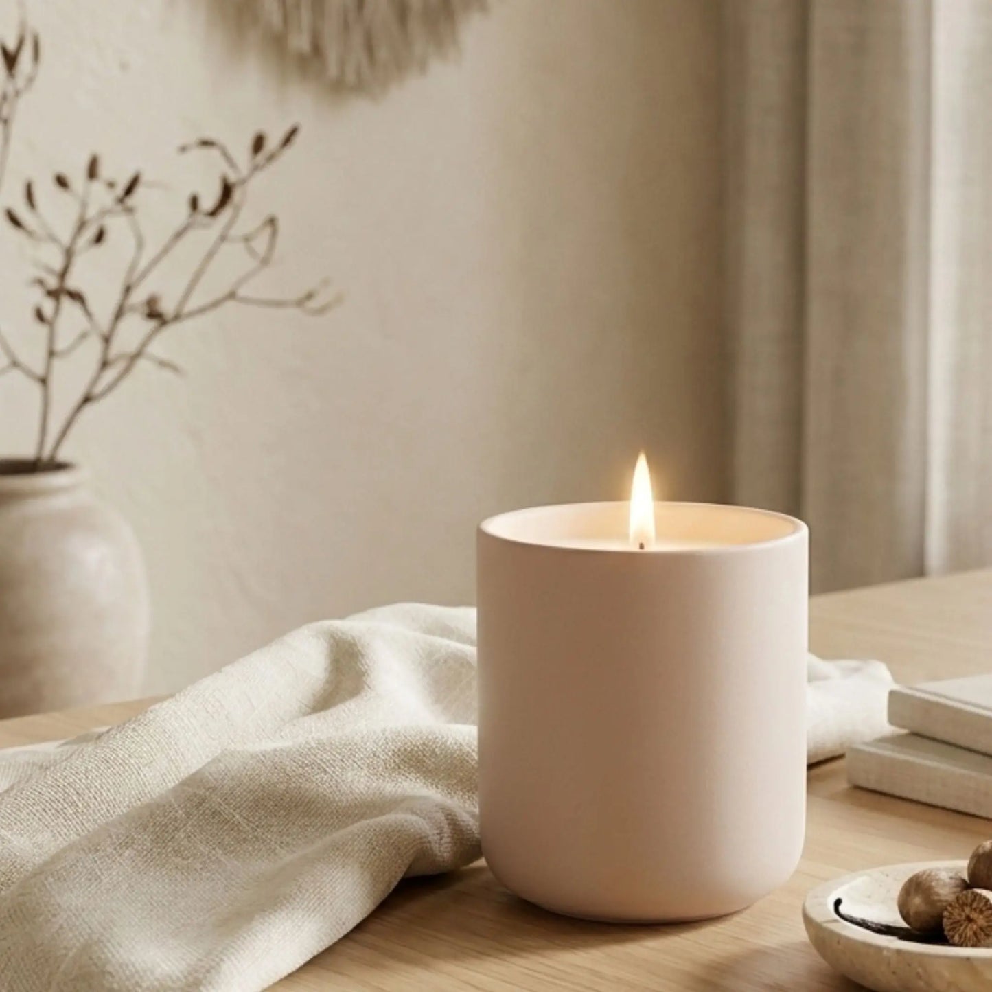 Cherry Blossom ceramic jar candle, frontal view, hand-poured soy wax, best scented candles for home, luxury fragrance, long-burning decorative candle