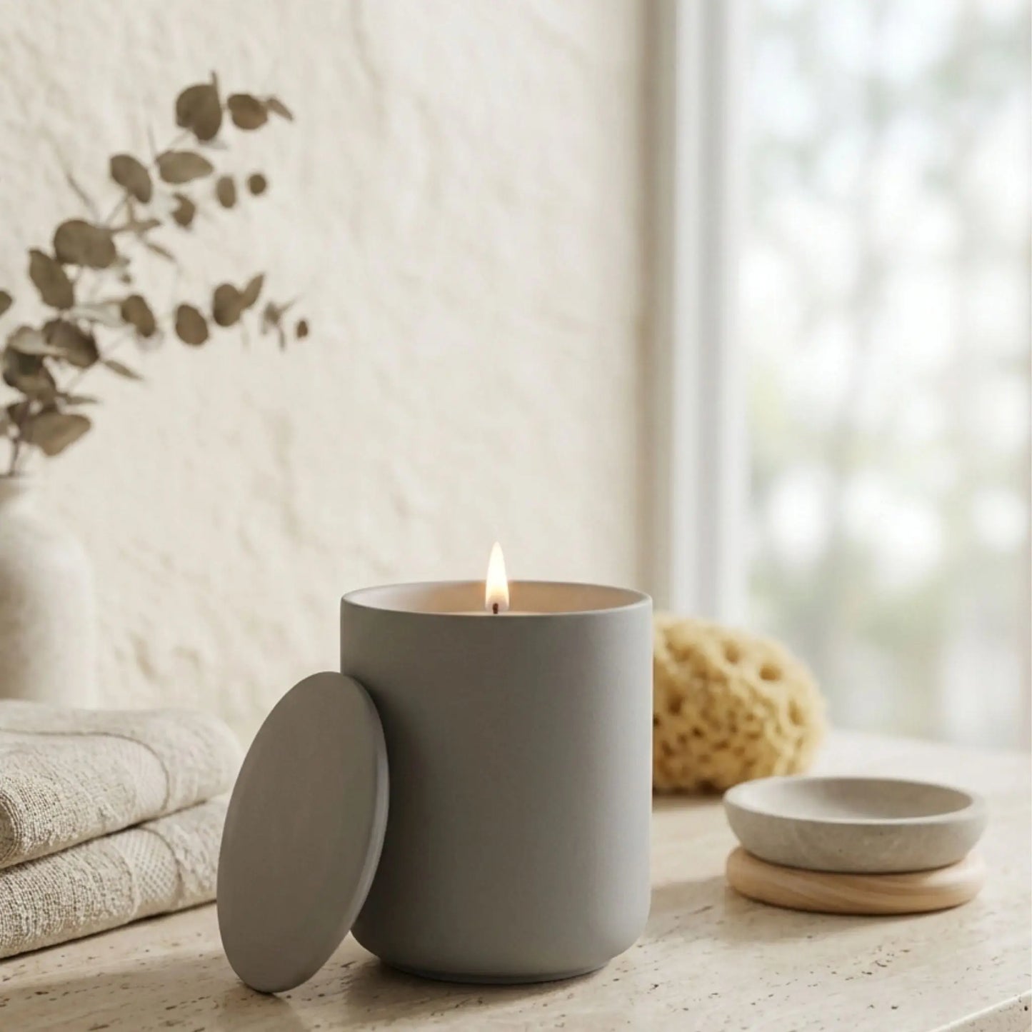 Lavender Candle, Luxury Scented Candle in Ceramic Jar with lid, front view, Luxury brand