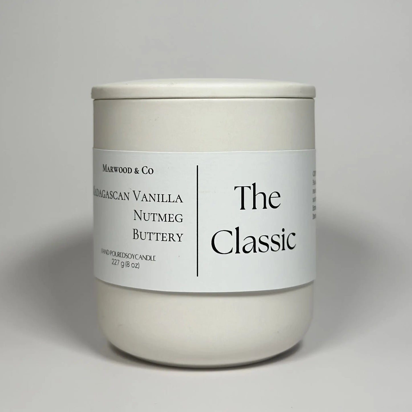 Vanilla Candle, Luxury Scented Candle in Ceramic Jar with lid, front view , white ceramic jar 

